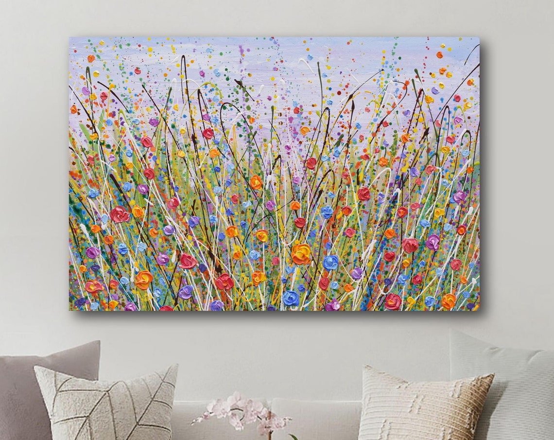 Multicolor Wildflower Meadow Red Blue Orange Bloom Impasto Art Print