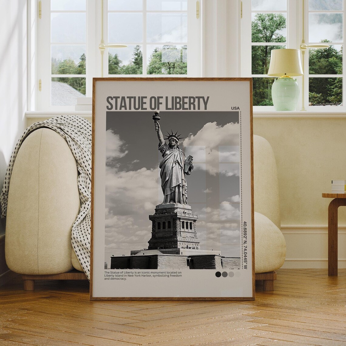 Statue Of Liberty Black And White New York Harbor Travel Poster