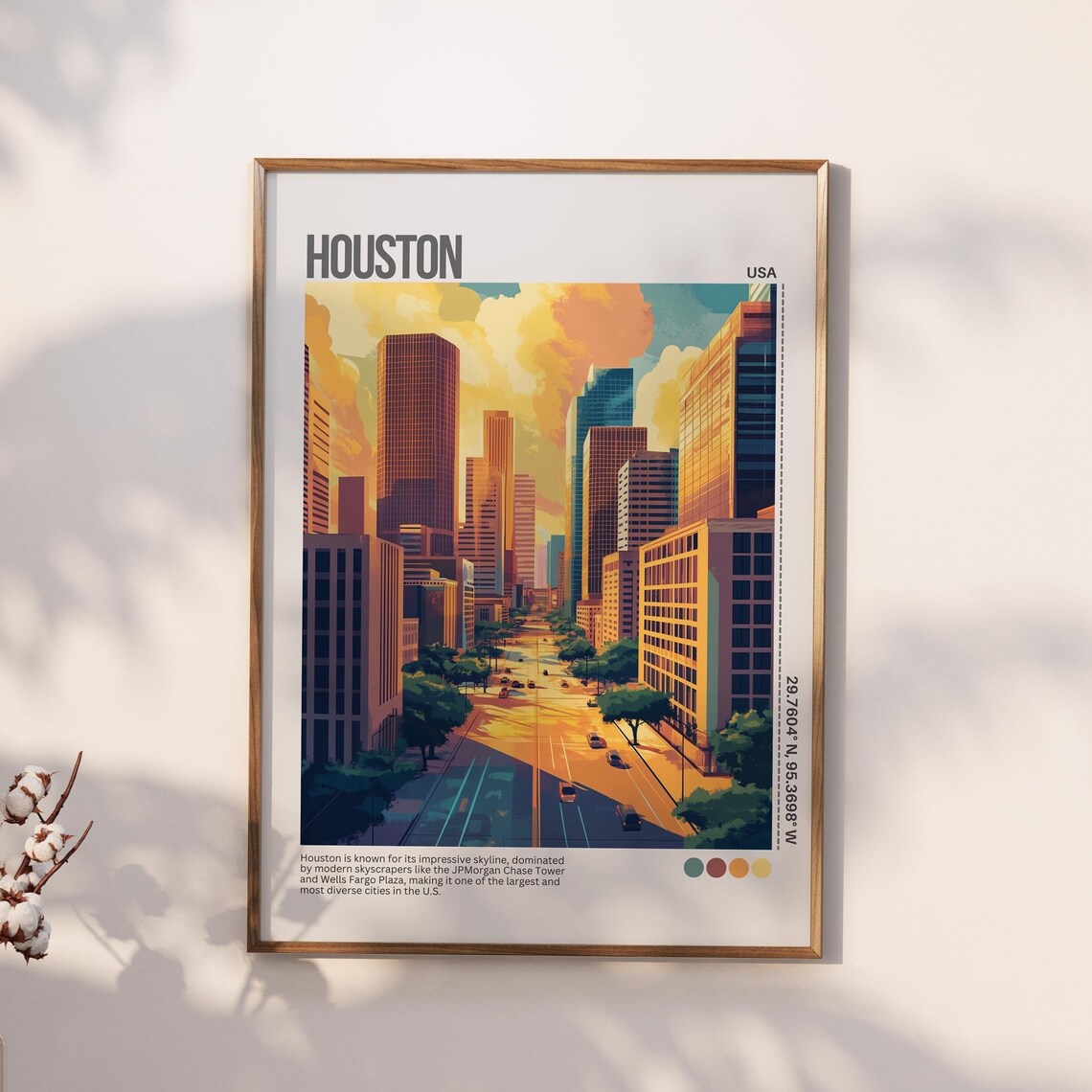 Houston Downtown Skyline Texas City Street View Travel Poster
