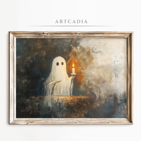 Sweet Ghost Holding a Glowing Candle in the Dark Night Poster