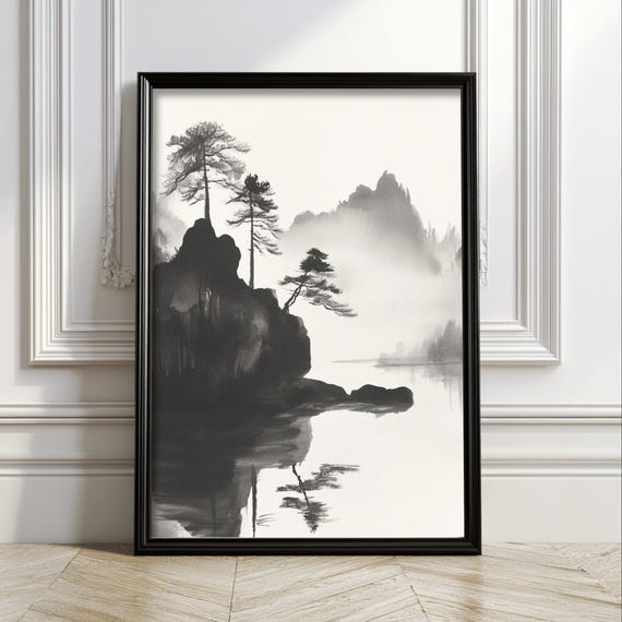 Japanese Landscape Wall Art Minimalist Nature Decor Zen Vintage Asian Inspired Tranquil Artwork