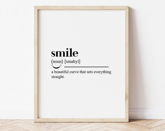 Smile Poster Smile Definition Definition Print Motivational Poster Inspirational Quotes Smile Wall Art Cheer Up Gift