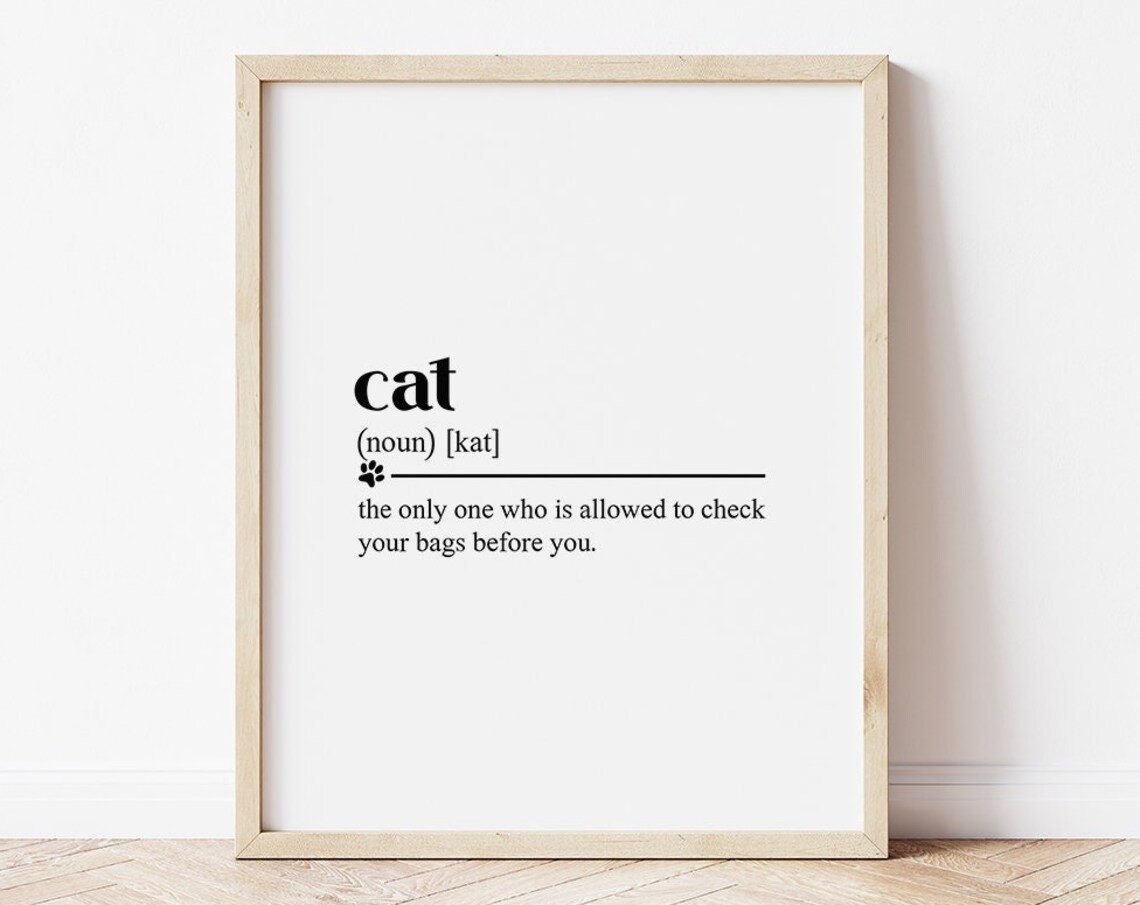 Cat Definition Funny Dictionary Art Print Pet Lover Gift Black White Decor