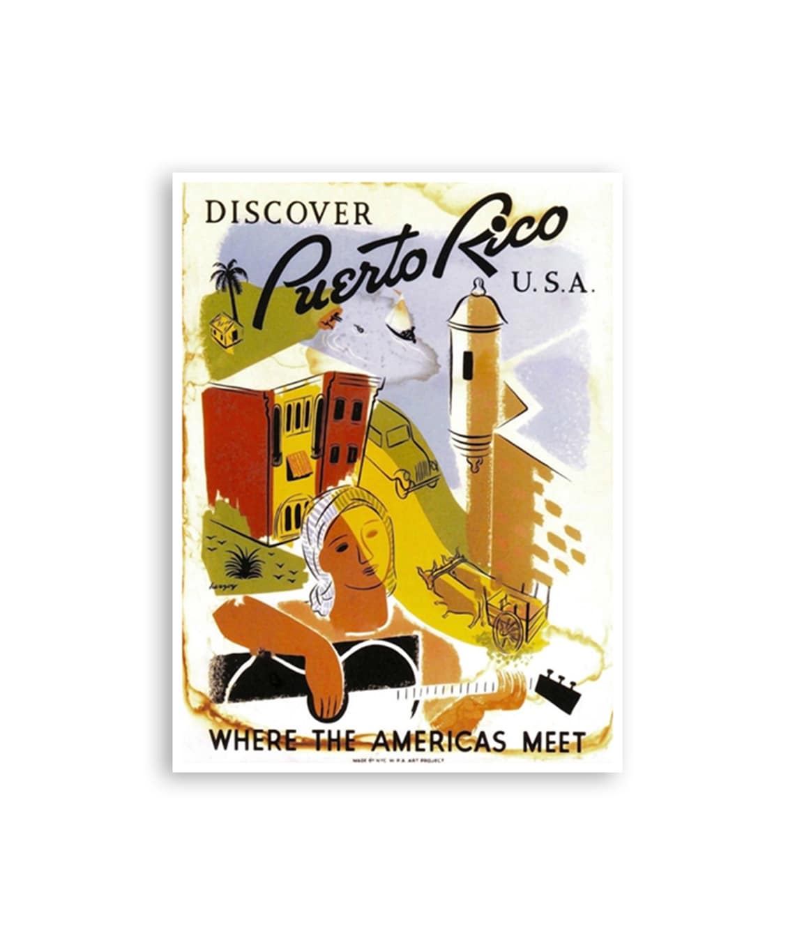 Puerto Rico Vintage Travel Poster, Retro Wall Art Print