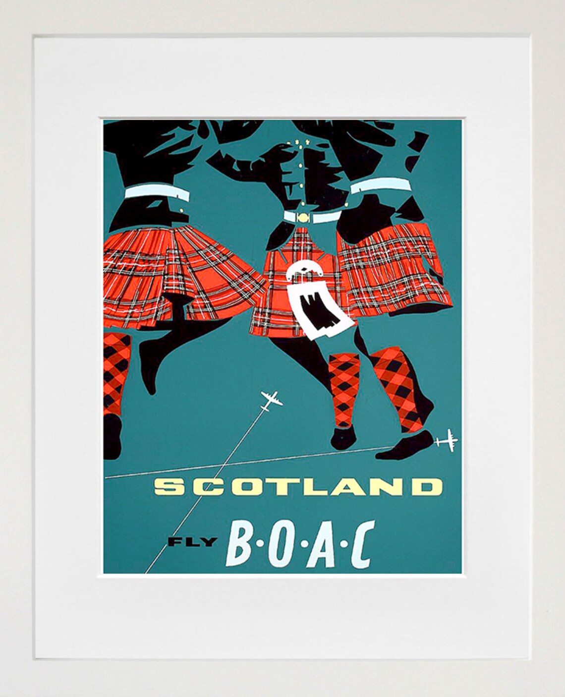 Scotland Highland Dancers Fly BOAC Airline Vintage Travel Poster - Image 2