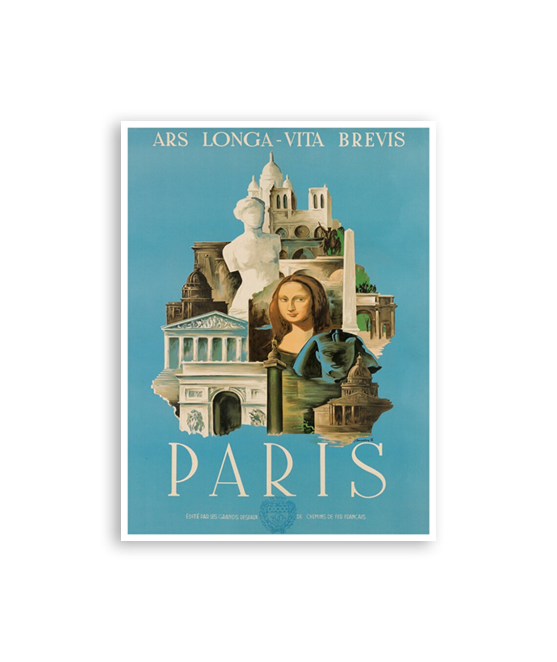 Paris Ars Longa Vita Brevis Vintage French Railways Travel Poster
