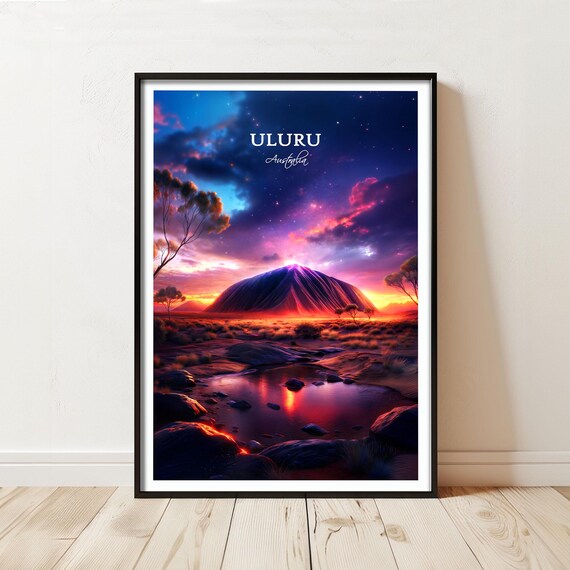 Uluru Starry Night Poster Australian Desert Sunset Silk Print