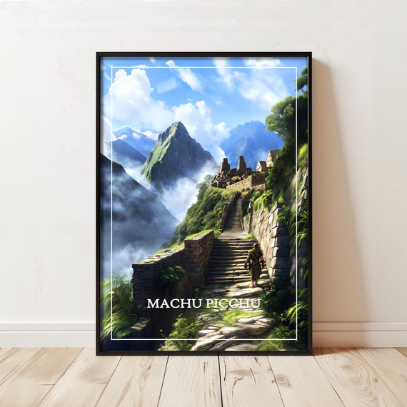Machu Picchu Peru Reiseplakatdruck Inkaruinen Und Neblige Andenberge Fr Die Malerische Wanddekoration