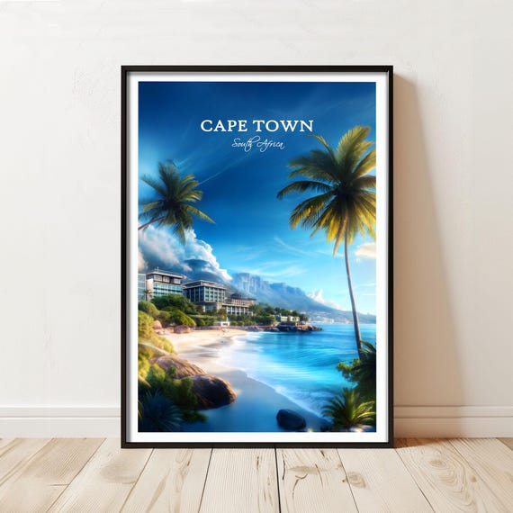 Cape Town Travel Poster Palm Beach Table Mountain Art Print