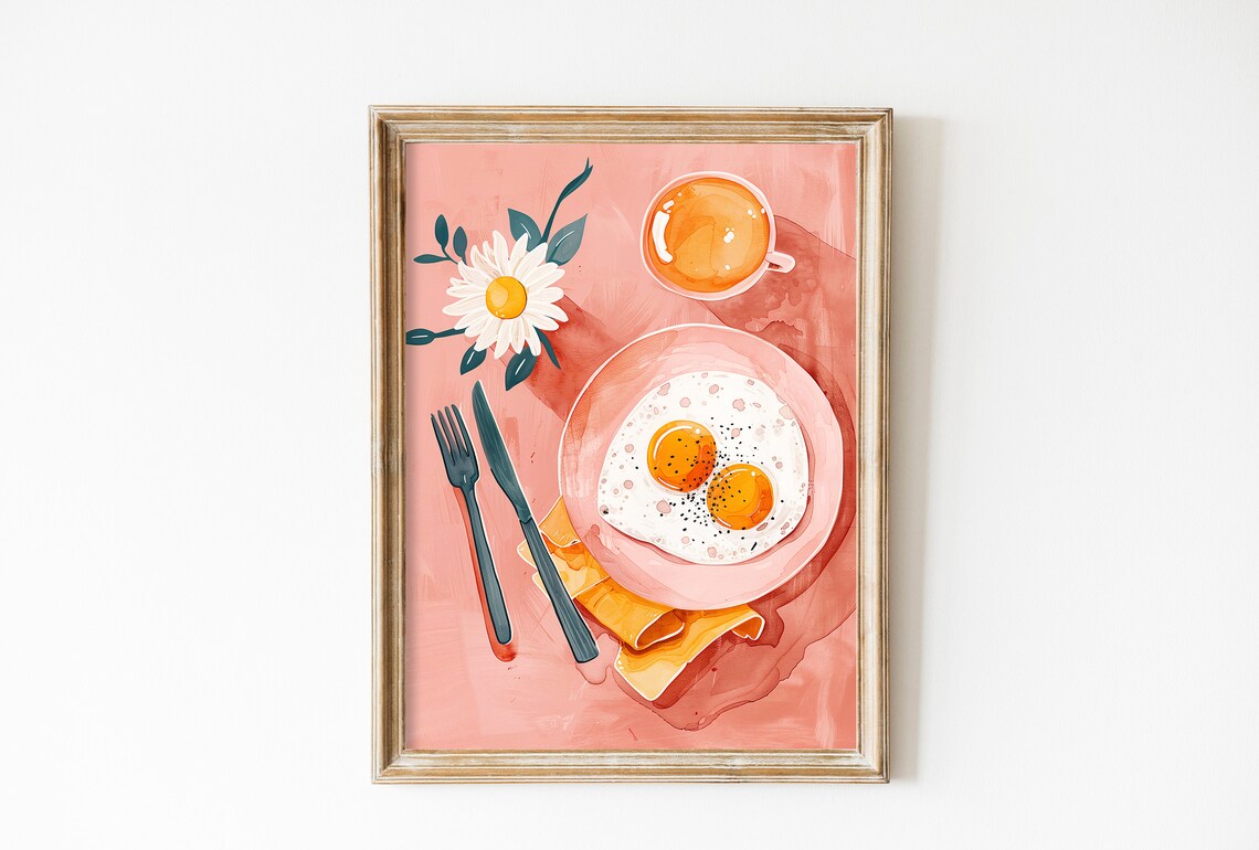 Breakfast Flatlay Food Table Art Print, Kitchen Decor