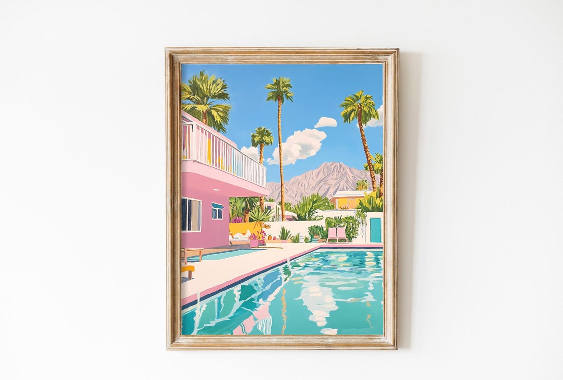 Palm Springs Swimming Pool Retro Wall Art Print