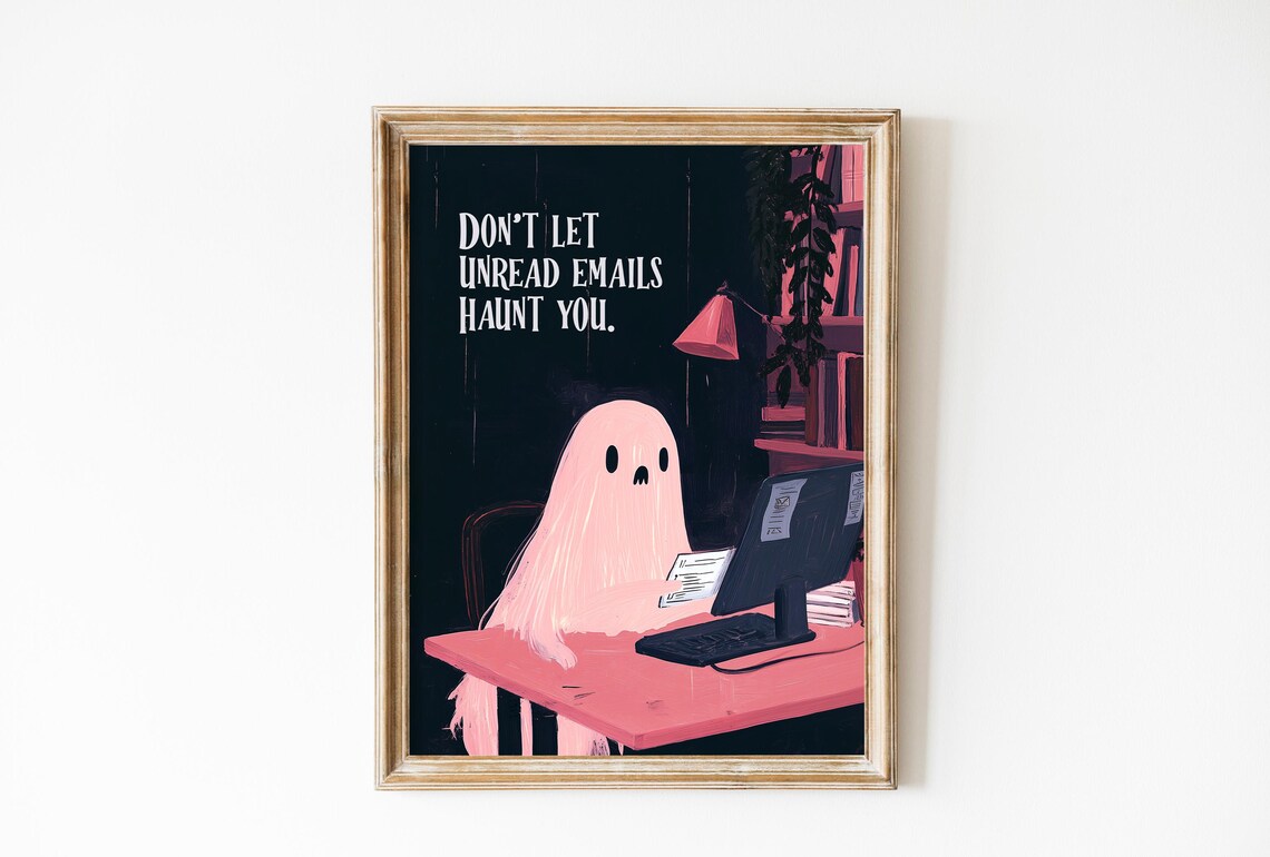 Pink Halloween Coffee Decor, Spooky Art Print