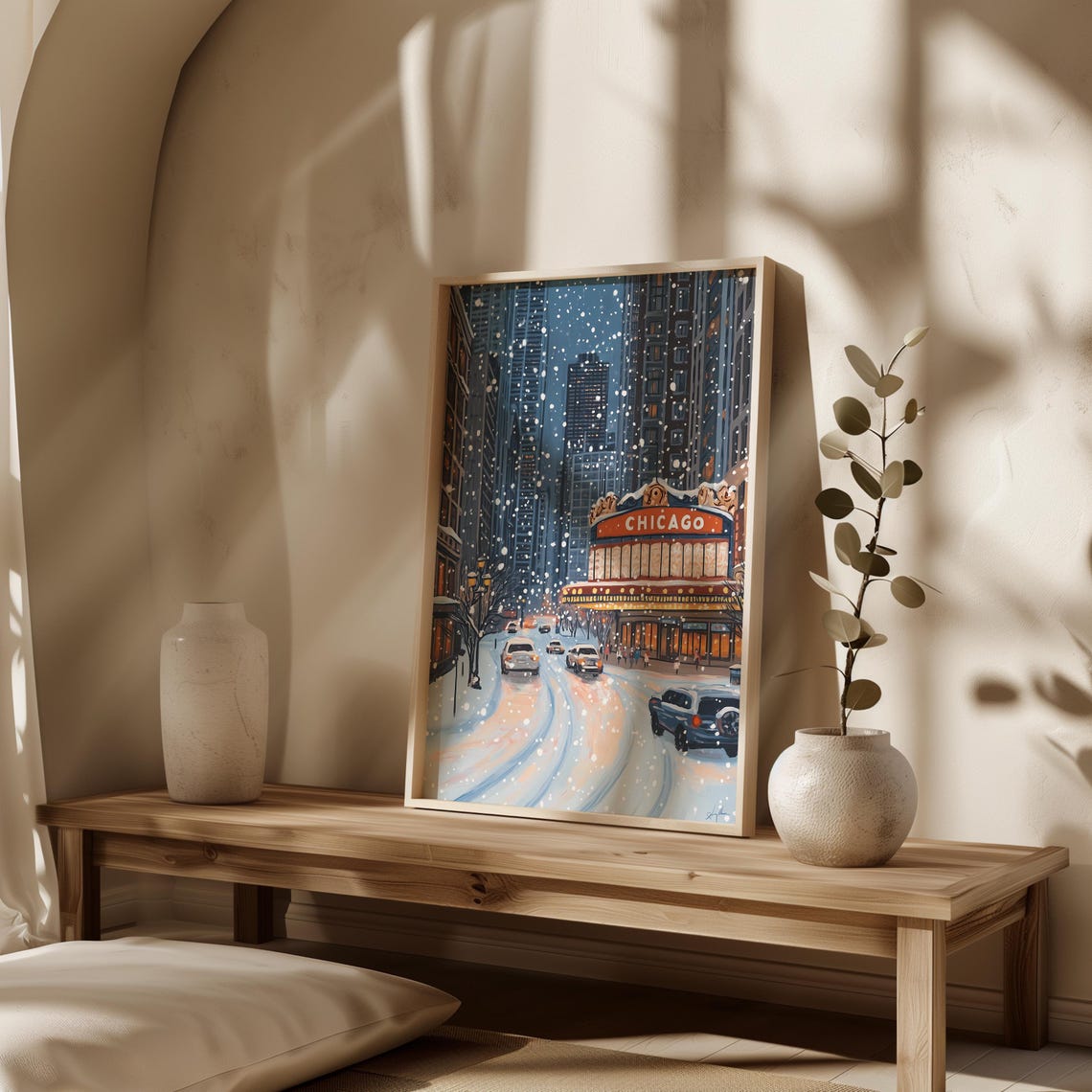 Vintage Winter Chicago Poster Christmas Chicago Wall Art Retro Oil Painting Usa Travel Poster Dorm Decor Gift Night City Landscape - Image 3