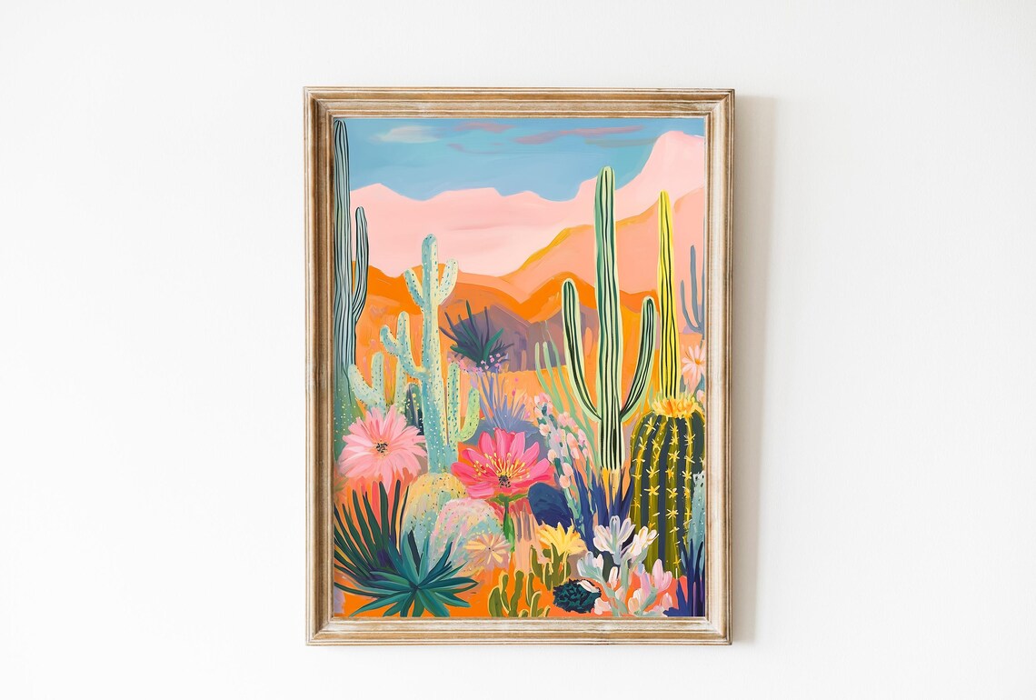 Western Desert Cactus Retro Poster, Texas Sunset