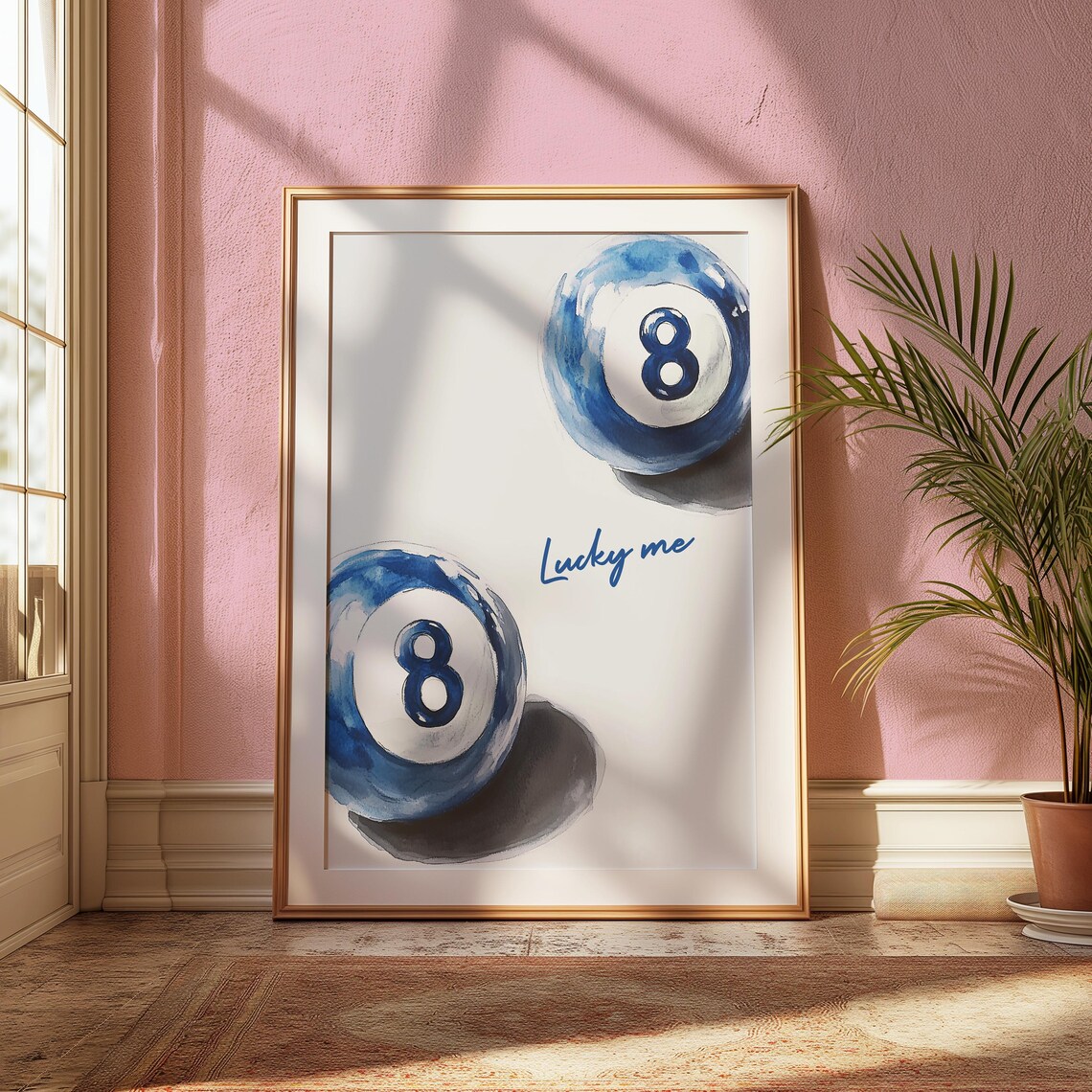 Lucky Me Blue 8 Ball Watercolor Painting Retro Pool Decor Poster - Image 2