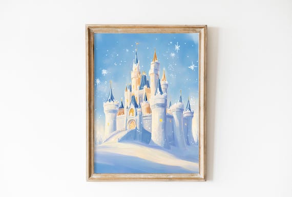 Soft Pastel Blue Magical Princess Print Fairytale Winter Castle Nursery Wall Decor Playroom Decor Kids Room Girly Artful
