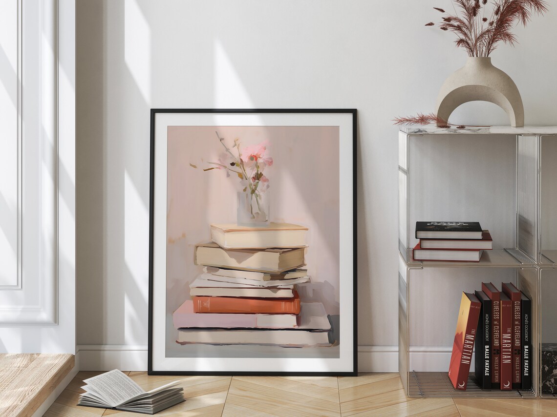 Book Lover Print, Soft Pink Pastel Art Print - Image 2