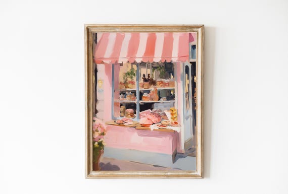 Pink Vintage Grocery Shop, French Decor Art Print