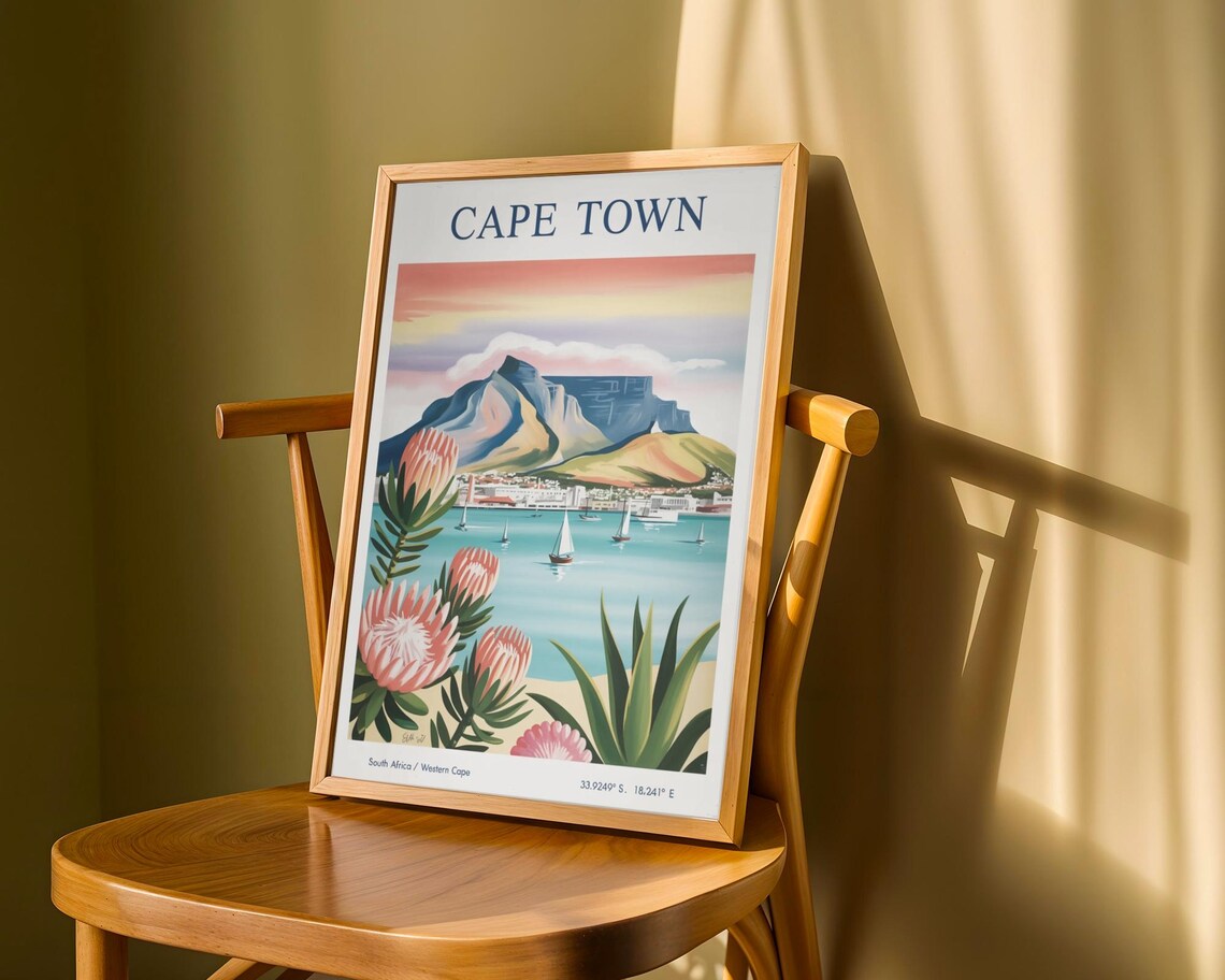 Cape Town Travel Poster, Table Mountain Vintage Style - Image 2