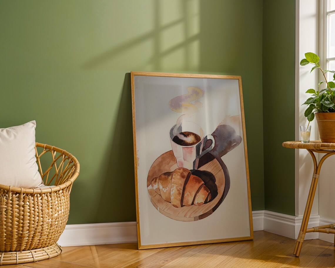 Croissant and Coffee Watercolour Art Print, Kitchen Decor - Image 6