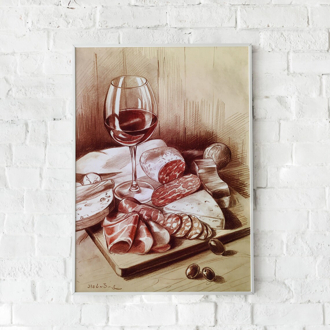 Charcuterie Board Red Wine Watercolour Illustration - Image 4
