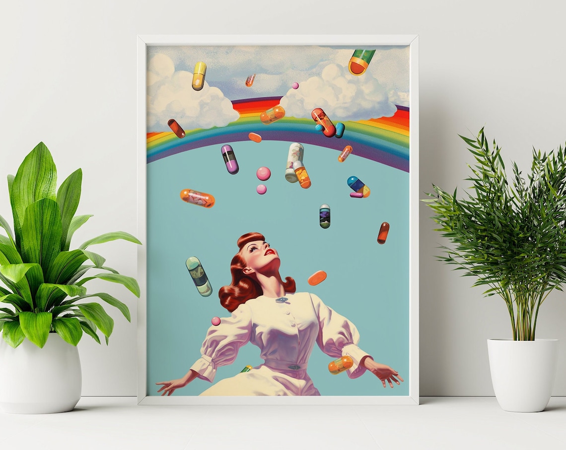 Happy Forever Retro Surreal Art Collage Print