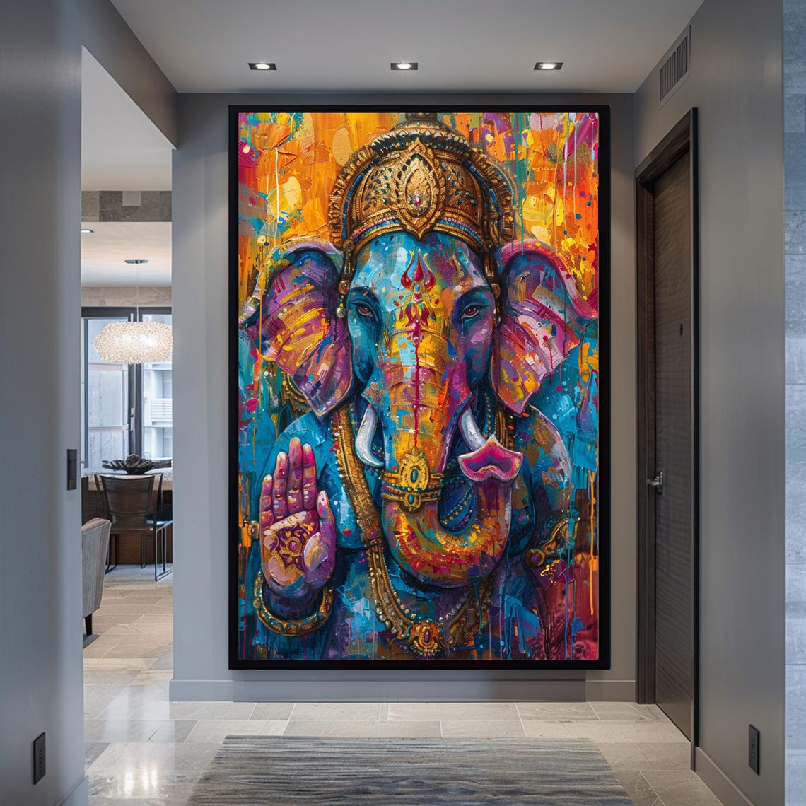 God Ganesha Decor Indian God Art God Of Prosperity Hindu Wall Decor Framed Artwork Original Art Wall Art Modern Wall Decor Wall Art