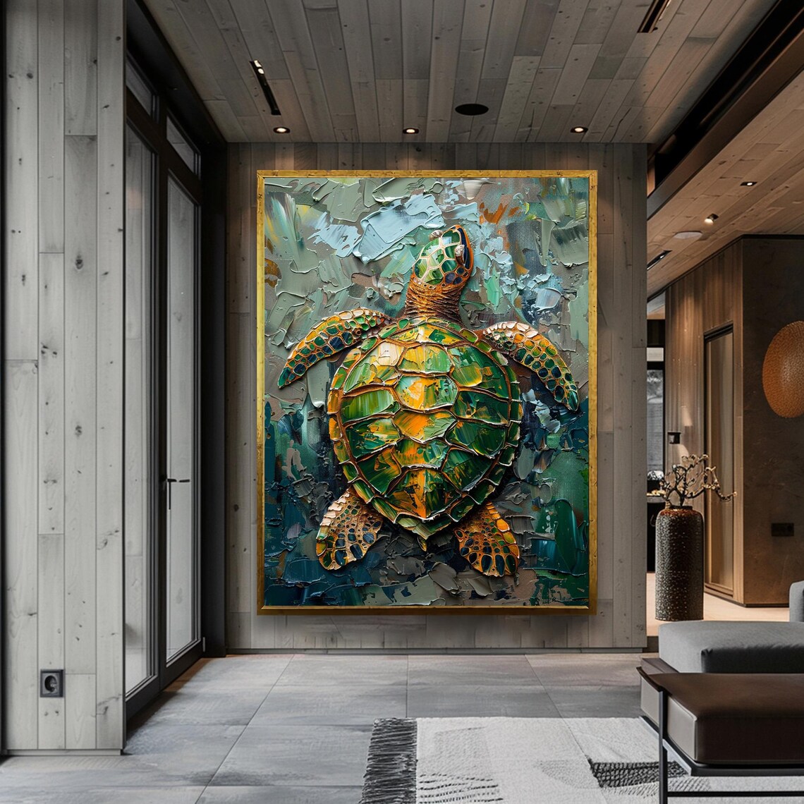 Green Sea Turtle Oil Painting with Heavy Impasto Texture Poster - Image 6