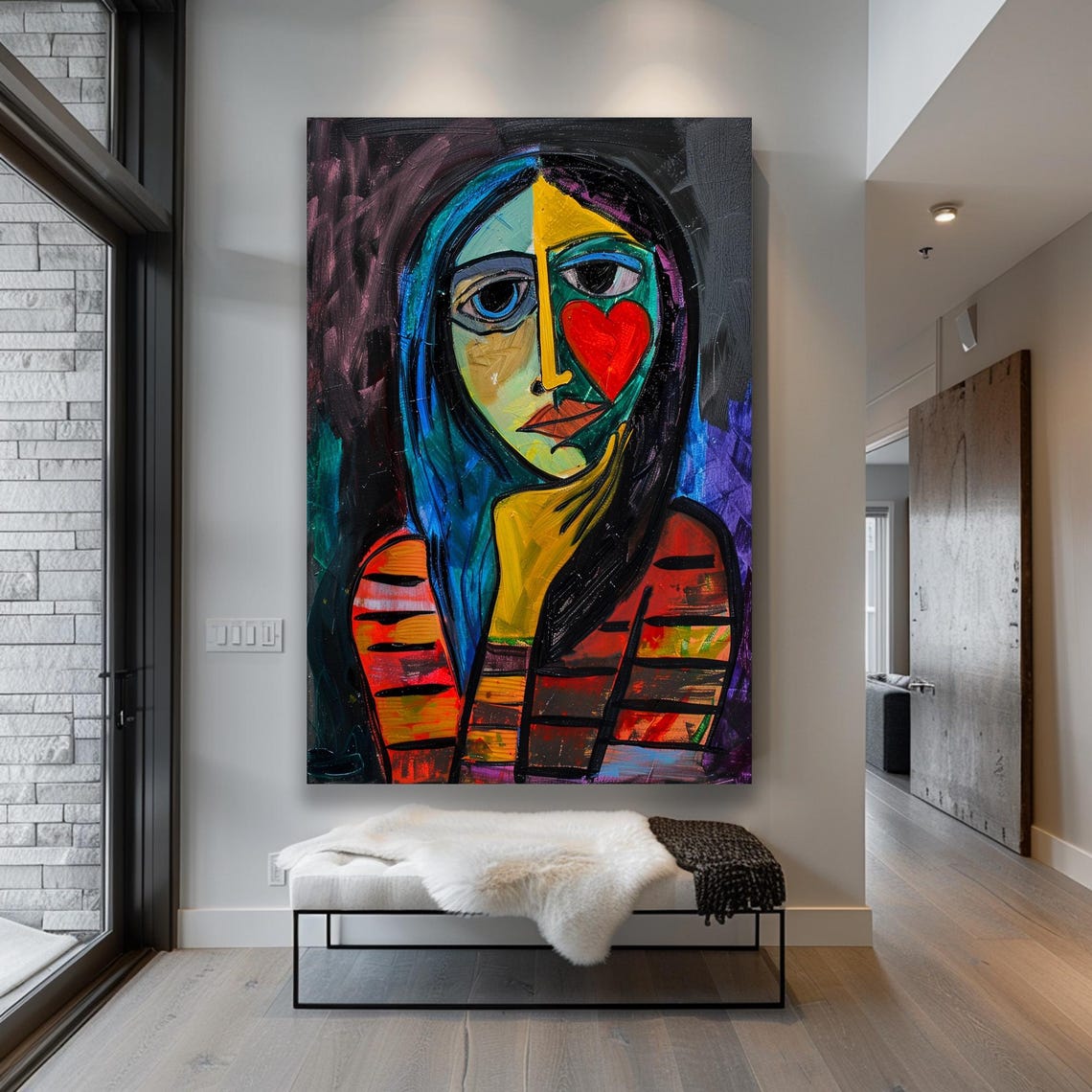 Picasso Style Art Abstract Decor Interior Design Modern Art Black Framed Art Contemporary Art Extra Large Wall Art Black Art Print - Image 2