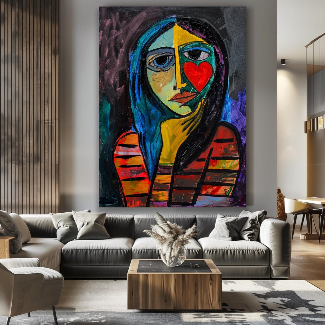 Picasso Style Art Abstract Decor Interior Design Modern Art Black Framed Art Contemporary Art Extra Large Wall Art Black Art Print - Image 3