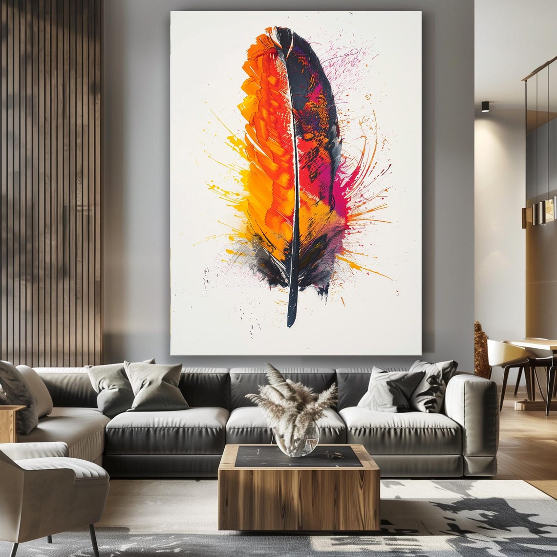 Abstract Feather Print Vibrant Modern Art Colorful Feather Wall Decor Framed Boho Feather Painting Bold Contemporary Wall Art - Image 4