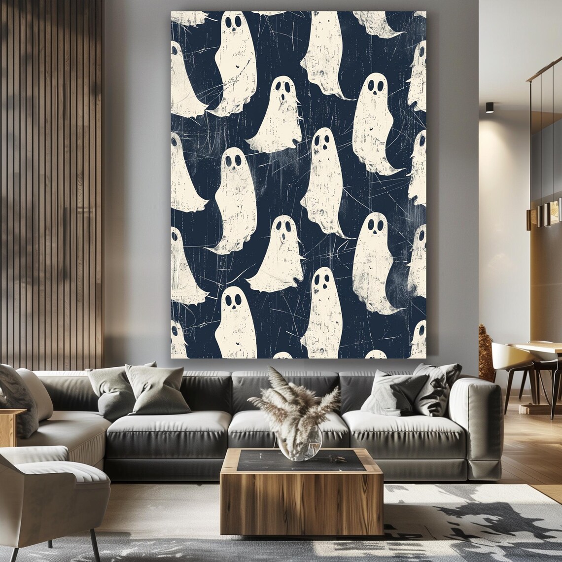 Vintage Halloween Ghost Pattern Cute Spooky Distressed Poster - Image 3