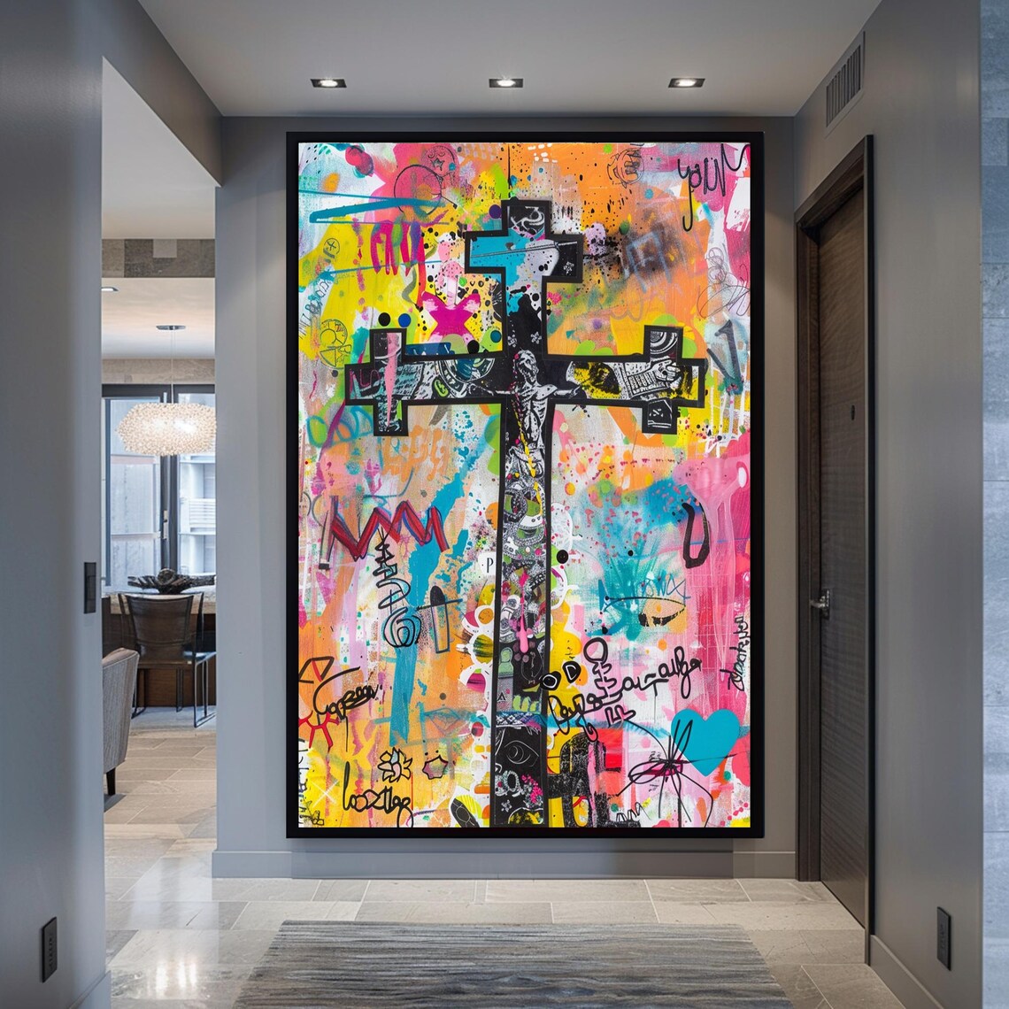 Graffiti Cross Crucifixion Vibrant Street Style Christian Poster