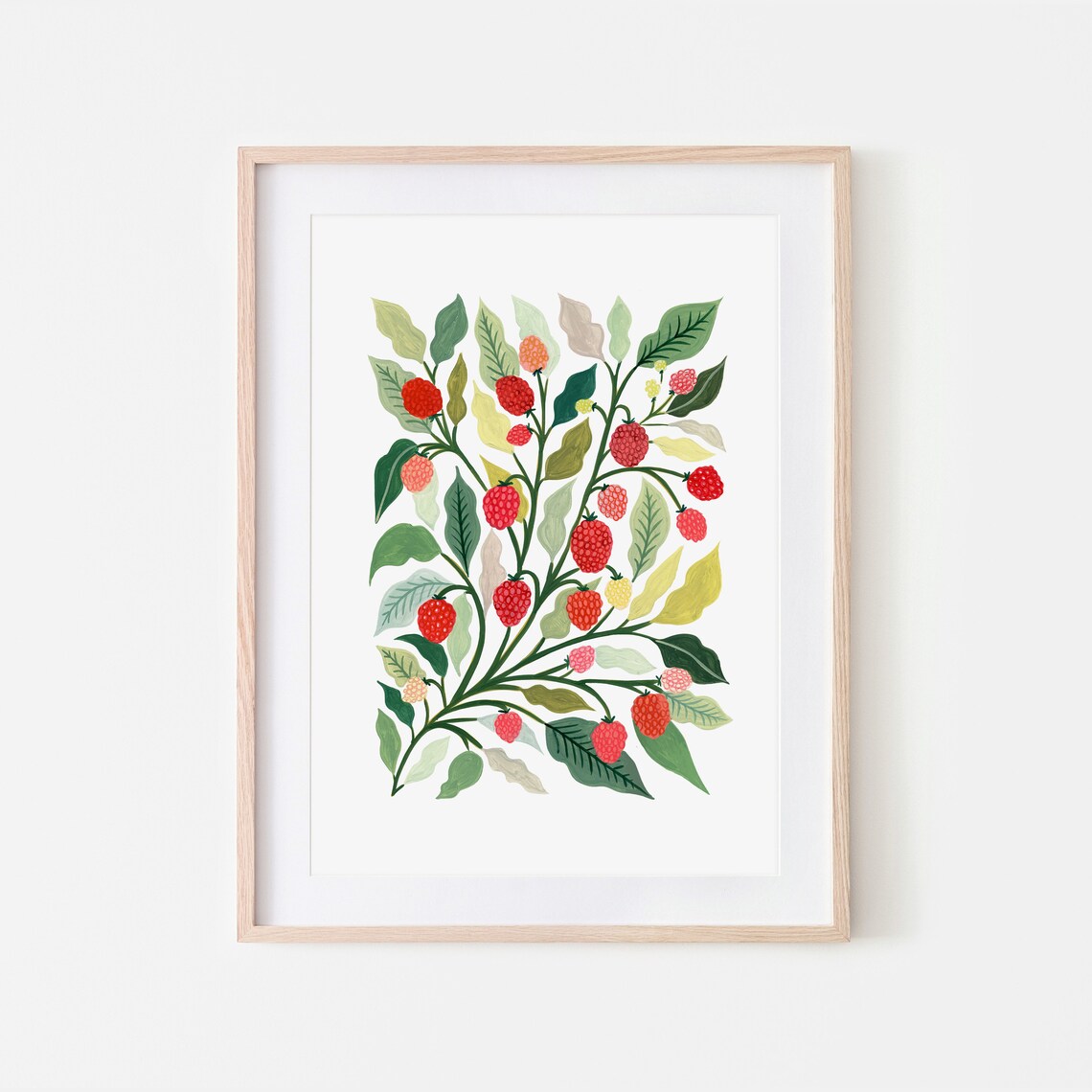 Raspberry Botanical Art Print, Modern Farmhouse