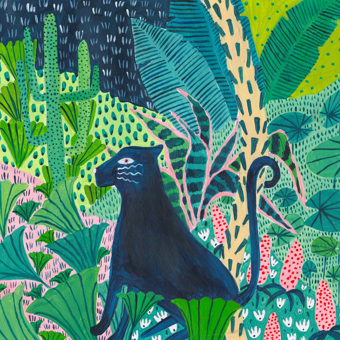 Jaguar Black Cat Botanical Art Print, Jungle Safari - Image 2