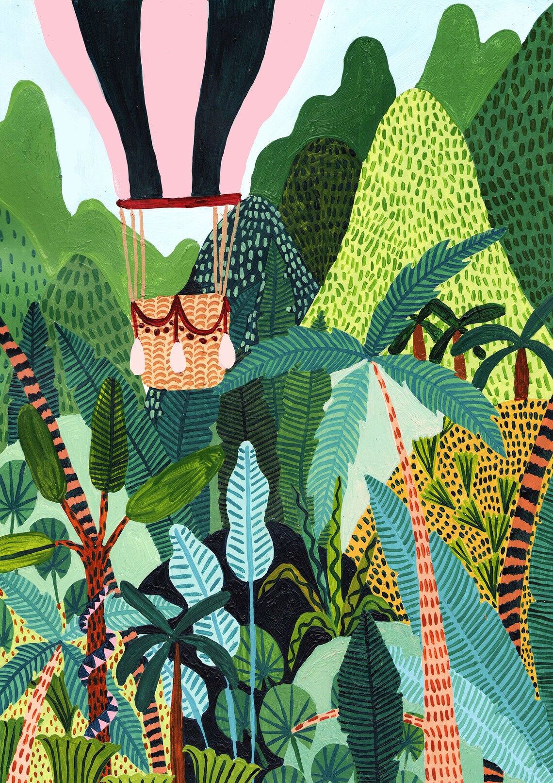 Hot Air Balloon Jungle Botanical Art Print, Nursery Decor - Image 2
