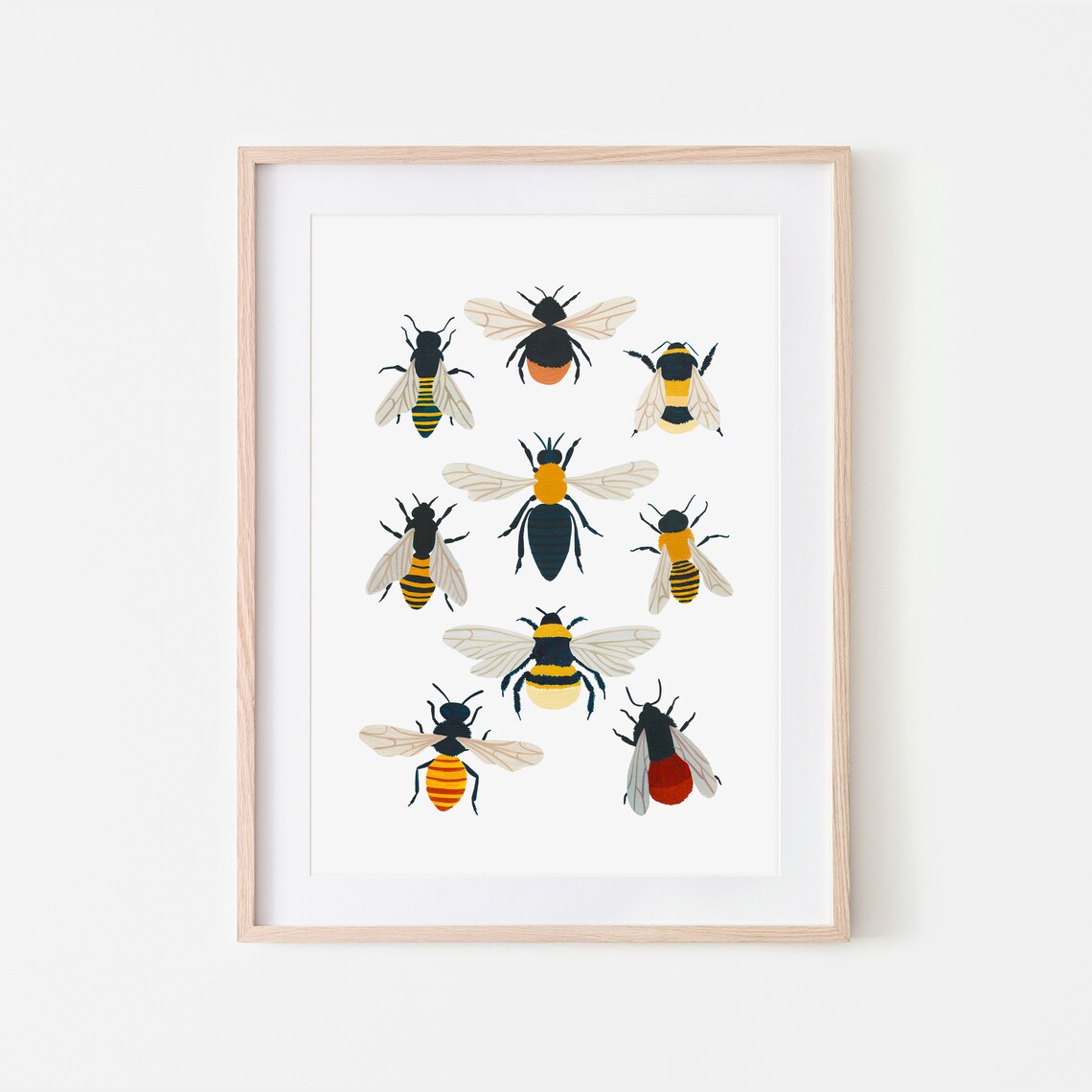 British Bee Species Art Print, Bumblebee Nursery Decor