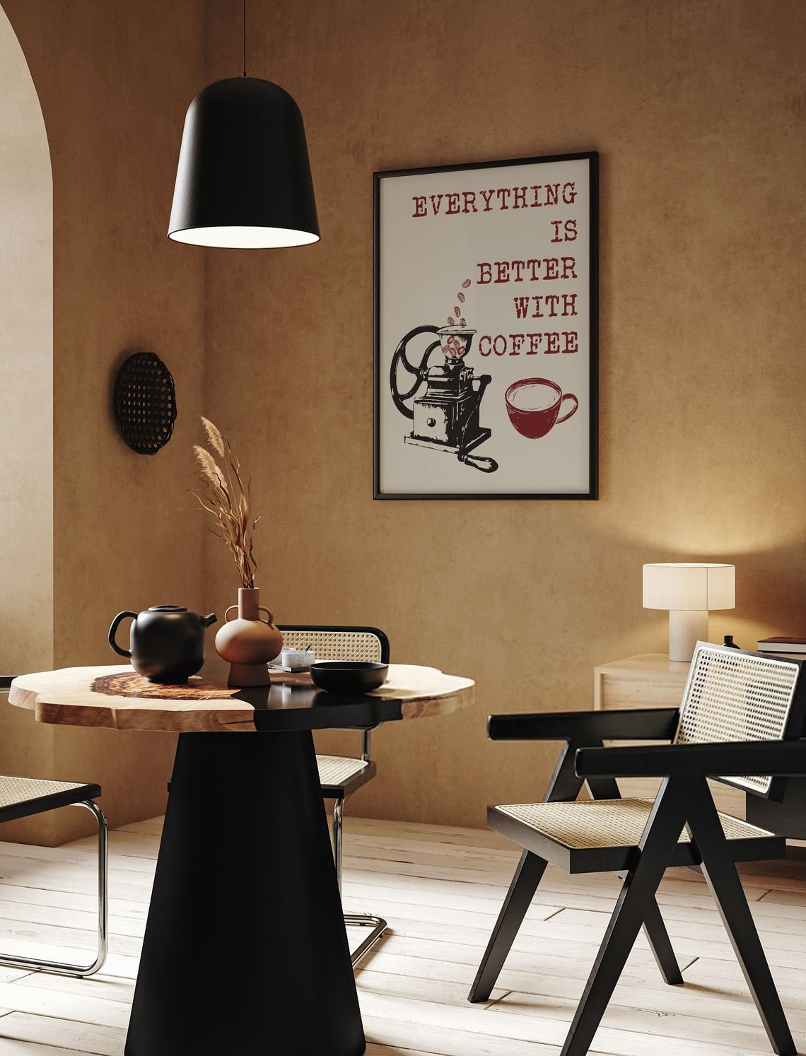 Everything Is Better with Coffee Vintage Retro Grinder Art Poster - Image 3
