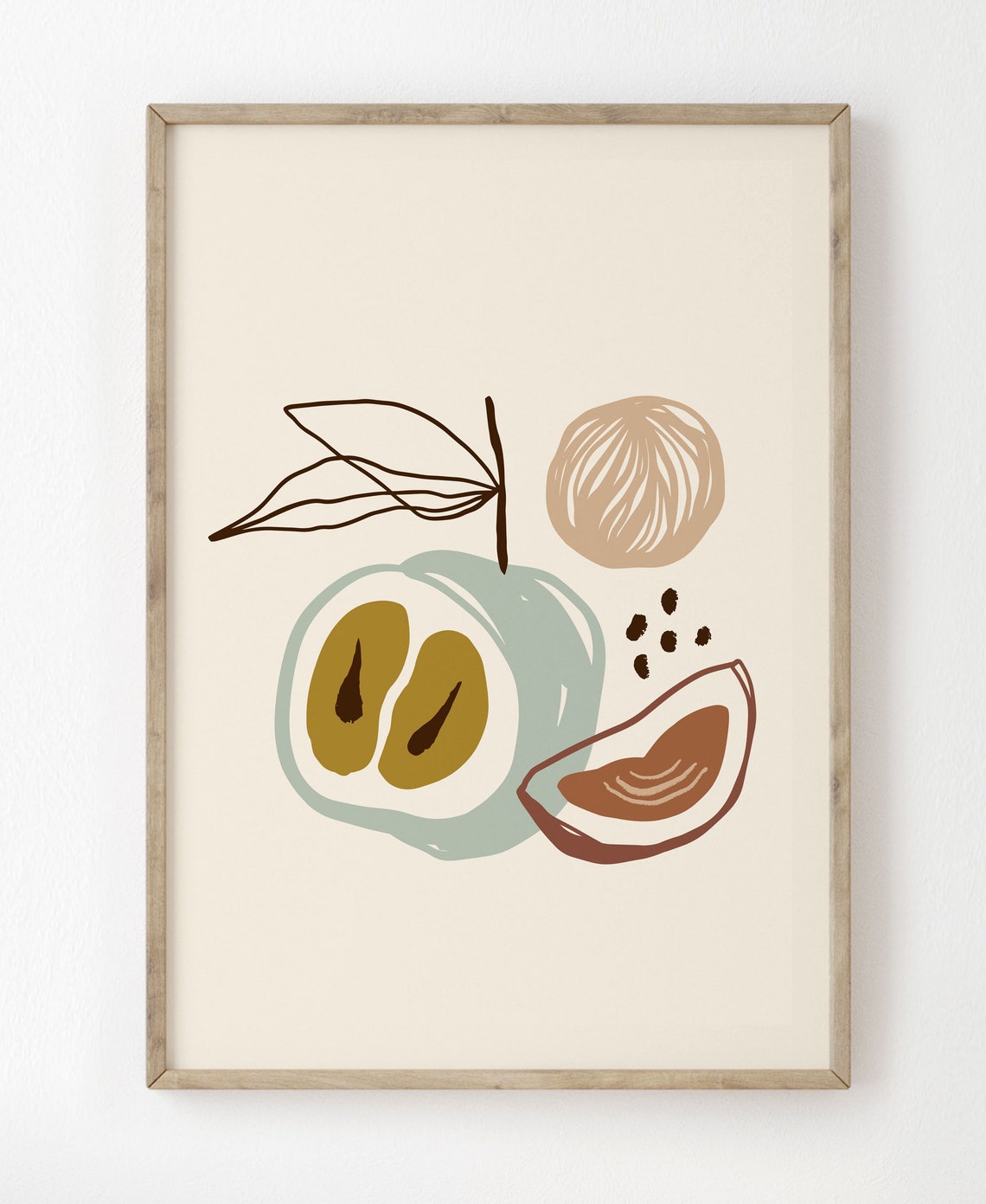 Abstract Fruit Still Life Neutral Boho Modern Kitchen Poster