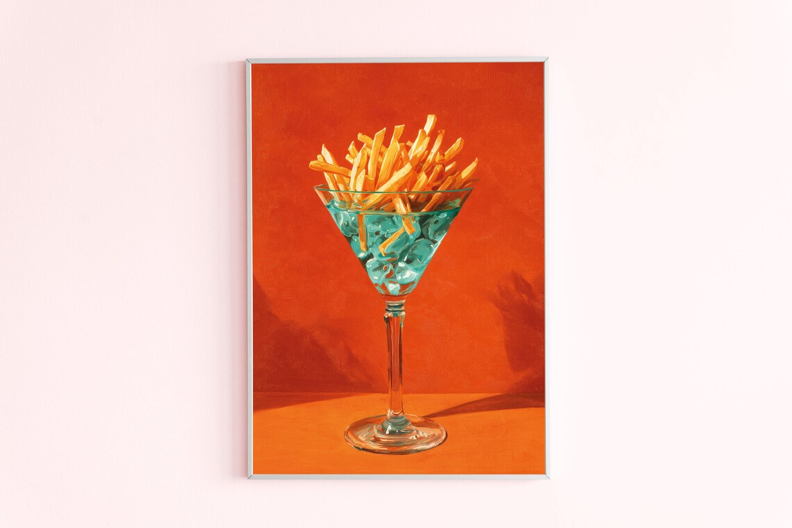 Crispy French Fries Served In Martini Glass Playful Food Art Poster