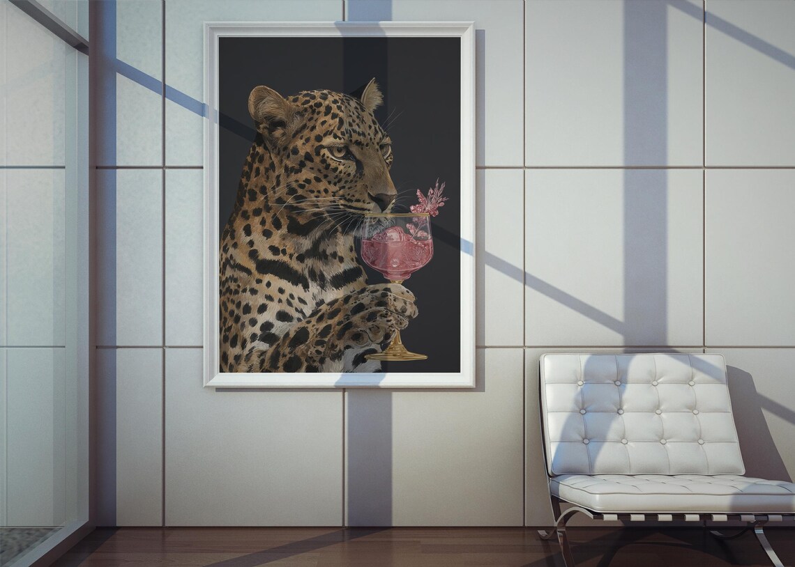 Leopard Cocktail Art Print Modern Animal Wall Decor
