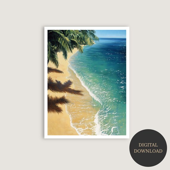 Tropical Beach Print Palm Trees Ocean View
