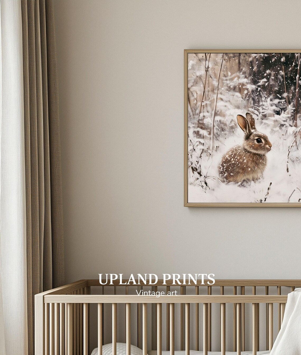 Bunny Rabbit In Falling Snow Winter Woodland Animal Painting Poster - Image 3