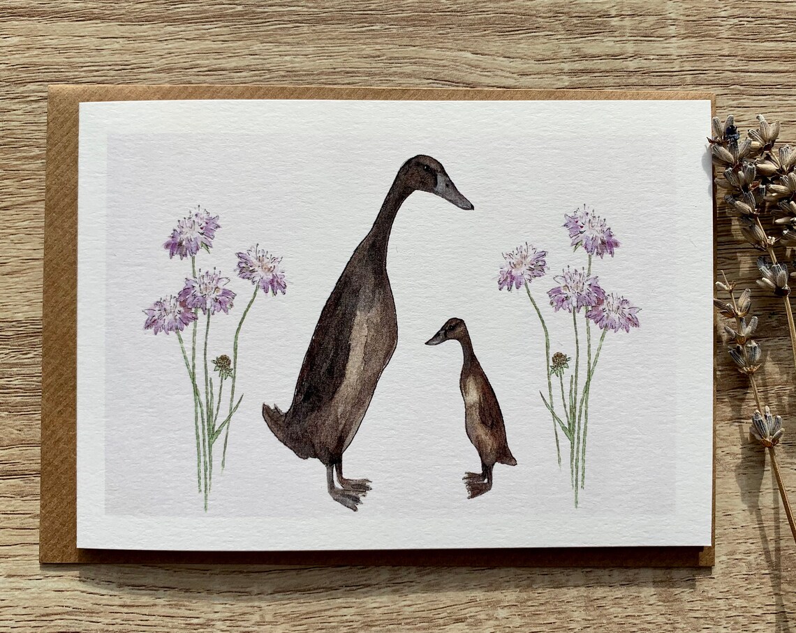 Duck Flowers Art Print, Bird and Floral Design