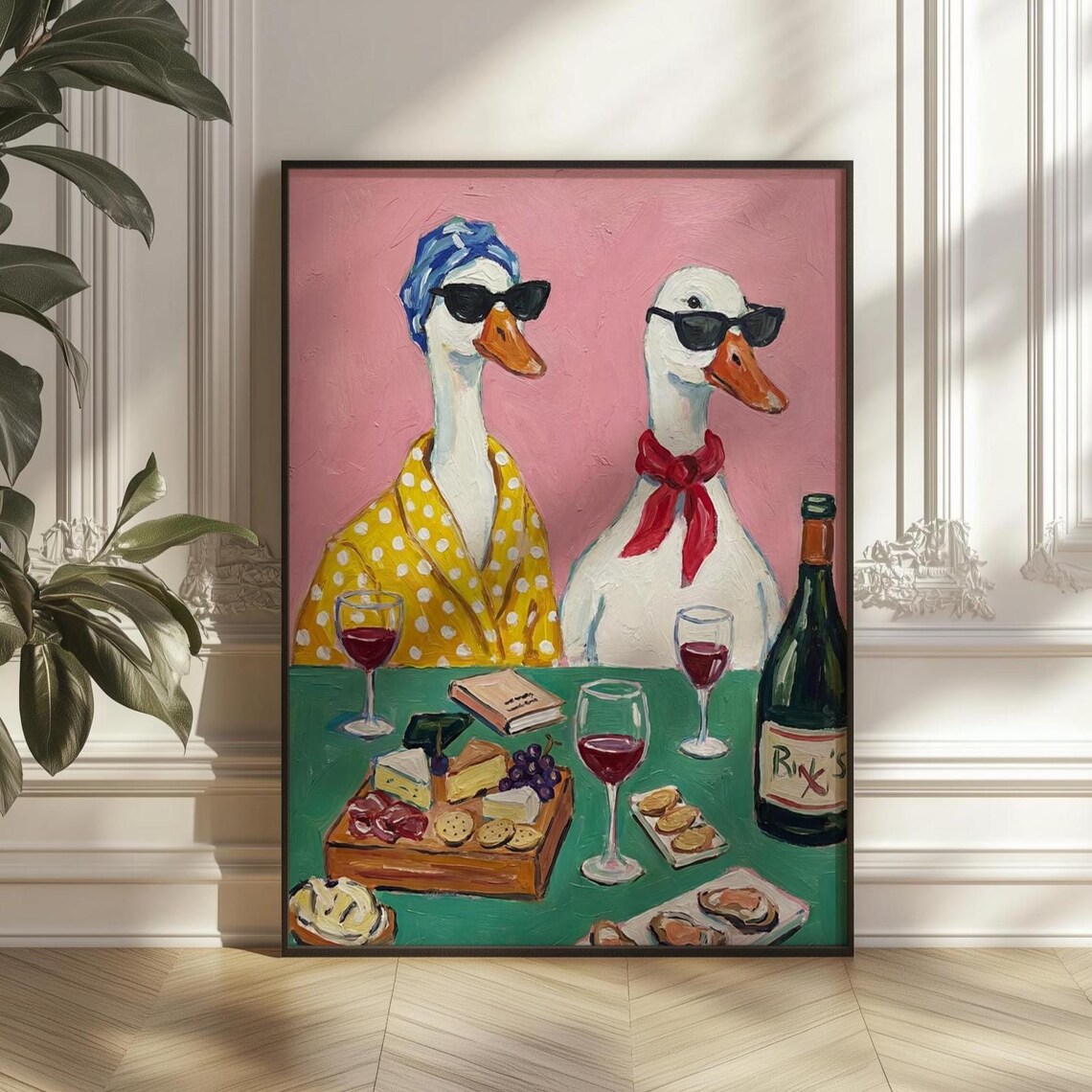 Funny Ducks Drinking Wine Poster, Quirky Animal