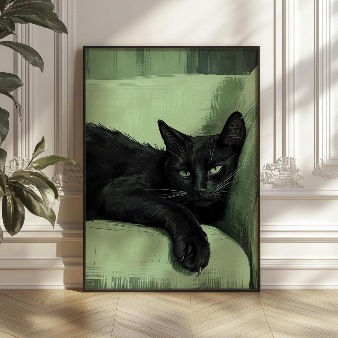 Black Cat Portrait Art Print, Pet Illustration