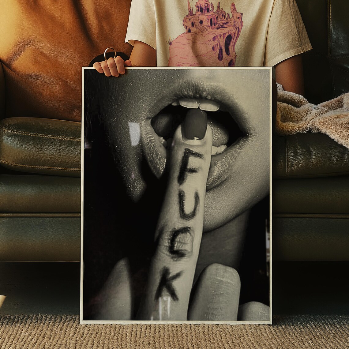 Shh Finger To Lips Fuck Tattoo Edgy Feminist Black White Photo Poster