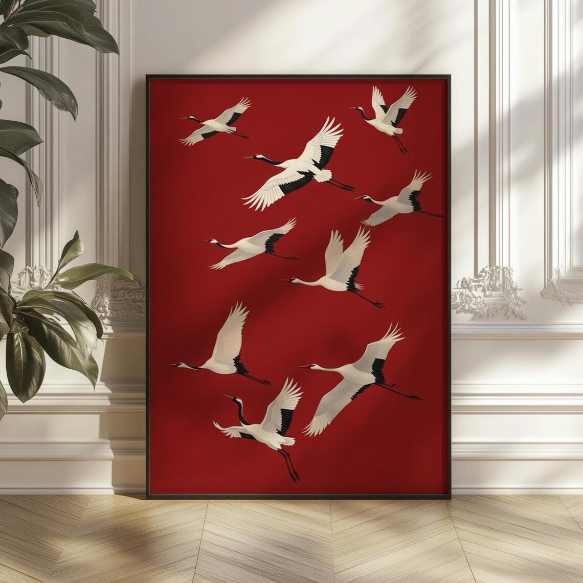 Japanese Crane Print, Japandi Style Wall Art Print