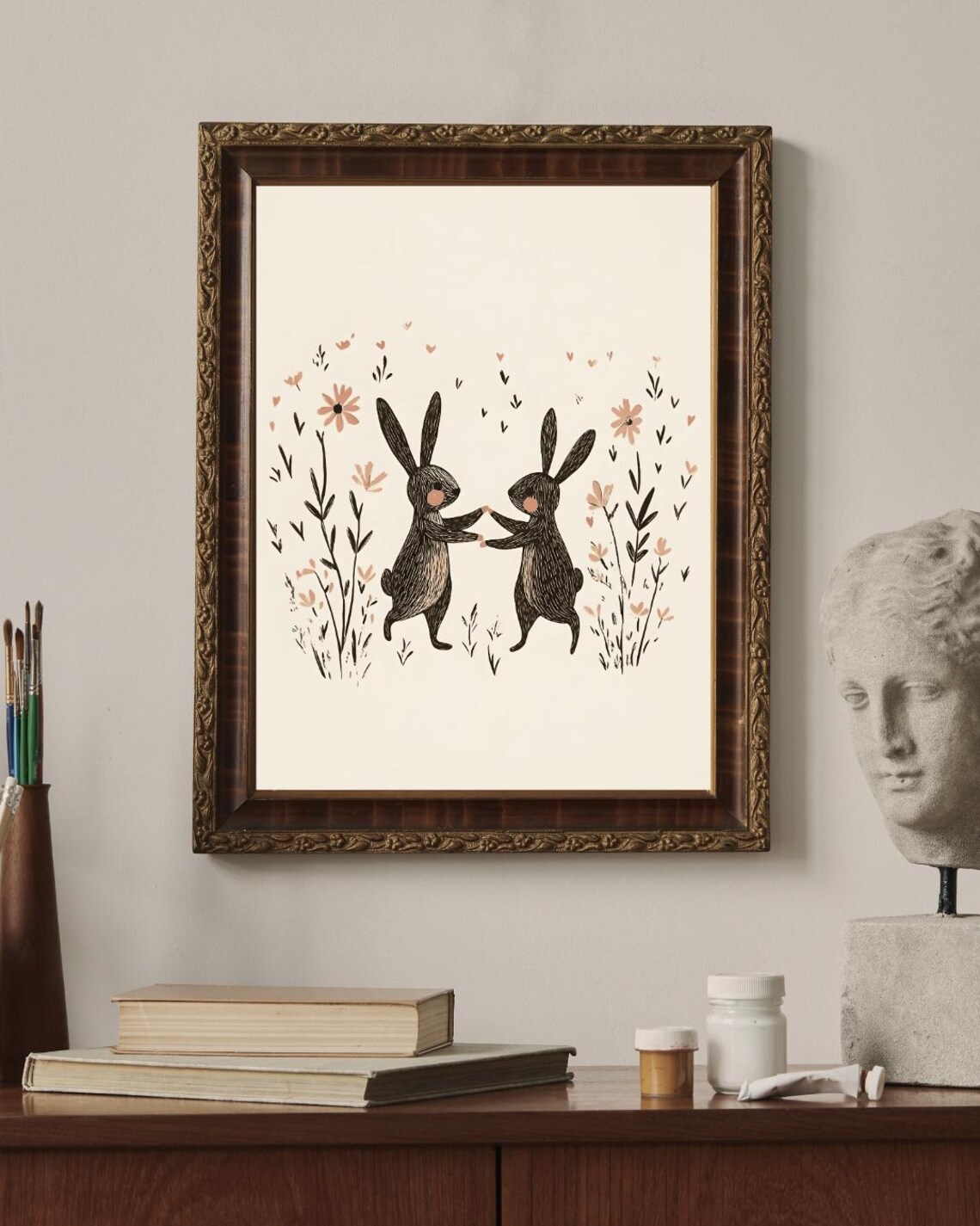 Spring Bunny Easter Decor, Coquette Bunny Art - Image 2