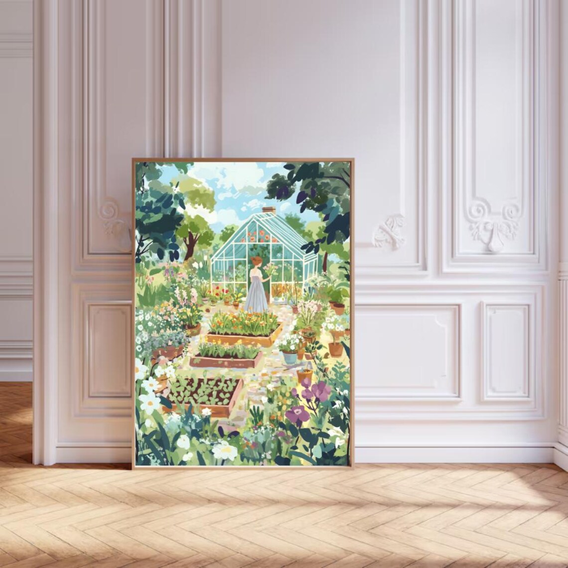 Lovely Woman Picking Flowers in a Greenhouse Garden Art Poster - Image 5